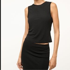 STAUD Davi Classic Black Sleeveless Fitted Crewneck Tank Top Jersey Fabric Sz‎ M